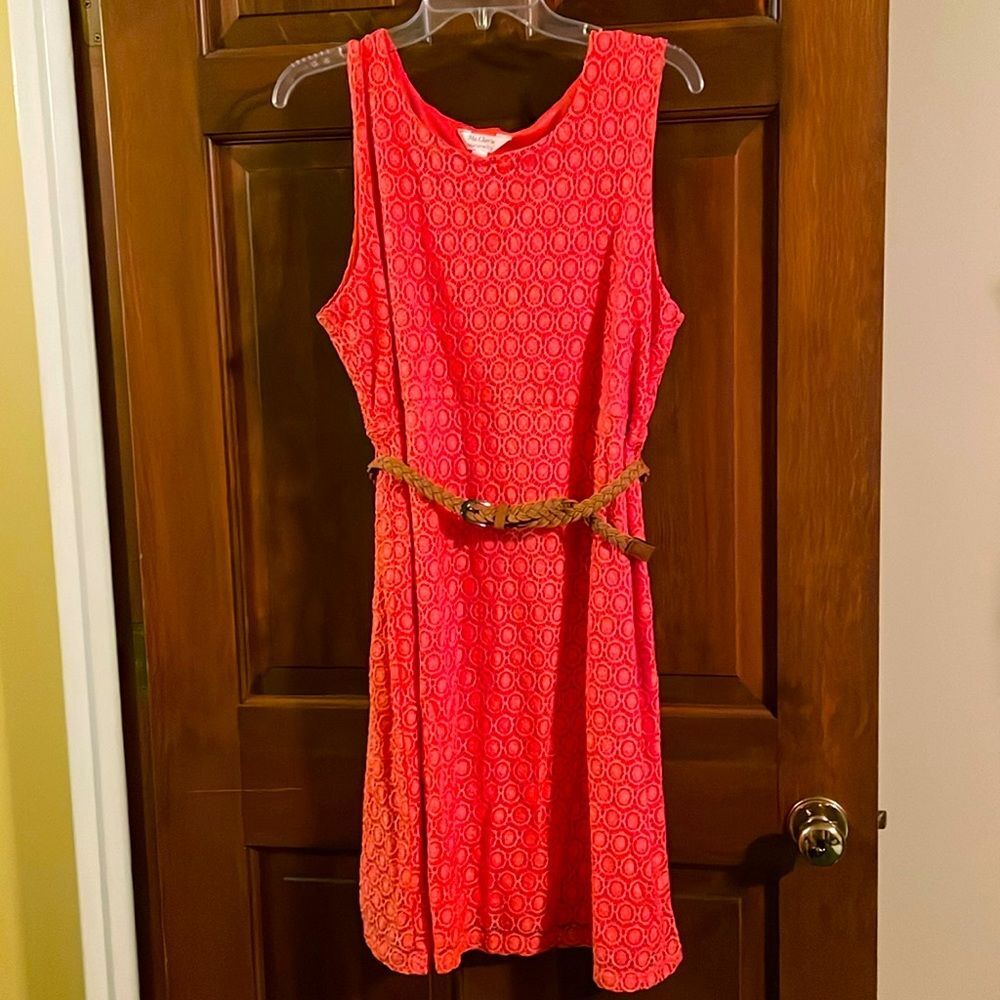 Ma Cherie Maternity XL coral lace overlay Maternity dress with removable belt